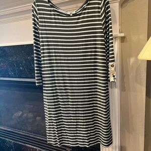 JODIFL Black and White Striped Long Sleeve Dress